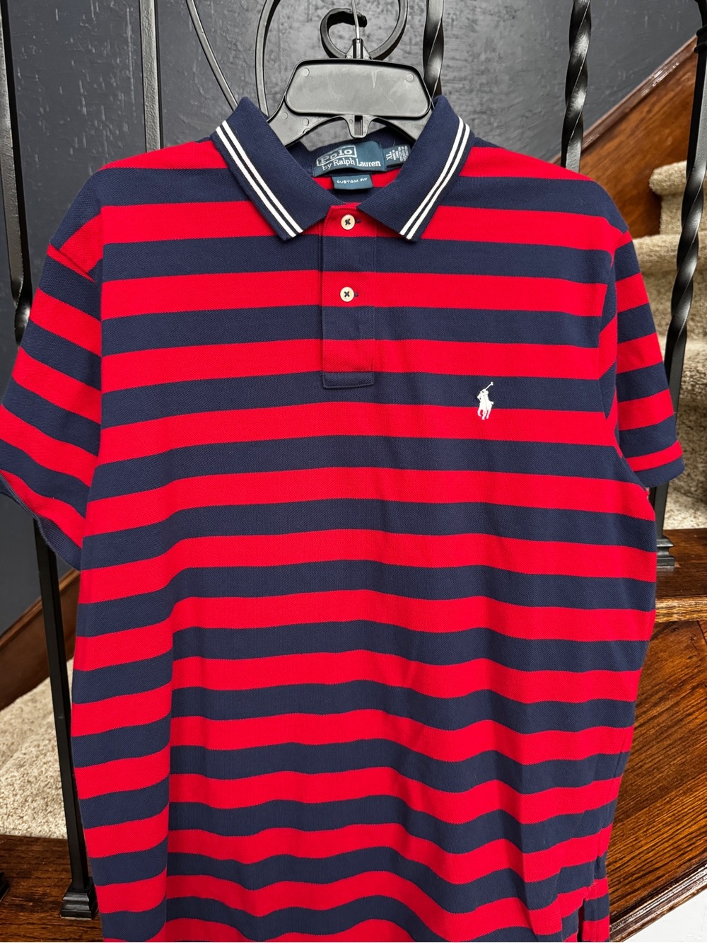 XL Ralph Lauren Red & Navy Striped Polo Shirt